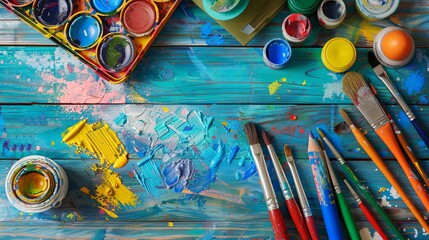 Composition with school accessories for painting and drawing