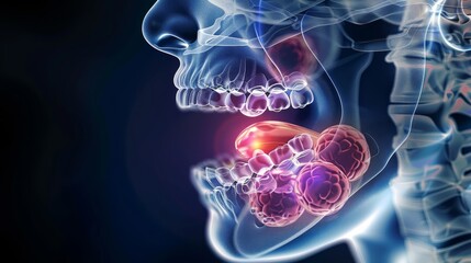 Laboratory and Medical Health Concept: Indications of Cancer may be shown by difficulty in swallowing