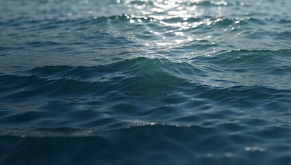 Naklejka premium Original light background image of the water surface in shades of blue with a play of light and shadow in the form of round waves.