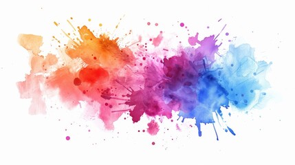 Colorful watercolor splashes on white background, vibrant blend of hues, abstract artistic expression, ideal for creative projects and designs.