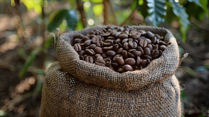 Fototapeta premium Fresh coffee beans in a sack