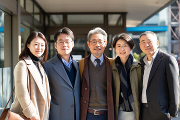 Obraz premium Portrait of a geoup Japanese businessmen taking a photo