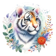 Adorable Baby Tiger with Floral Accents

