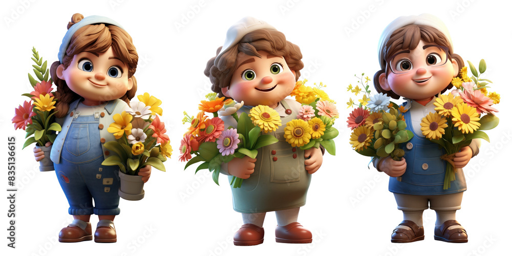 Poster 3d characters png element set on transparent background