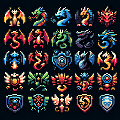 Various RPG Pixel Art Dragon Shields