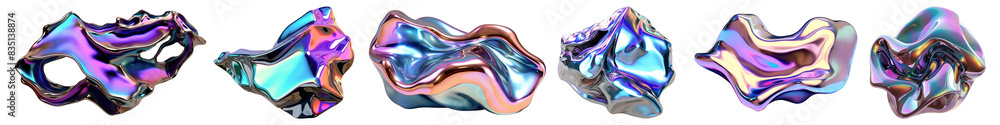 Poster 3d hologram abstract shape png element set on transparent background