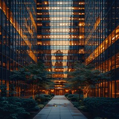 Fototapeta premium High-quality photo of contemporary buildings in a lively downtown setting. 