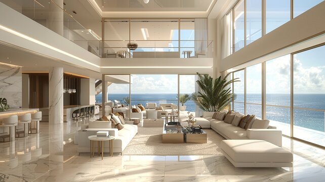 Step into modern luxury with this contemporary European living room boasting an open-concept layout and custom-built shelving