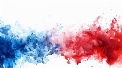 Obraz premium Abstract watercolor splash with red and blue colors blending on a white background, perfect for creative projects and artistic designs.
