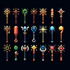 Pixel Art RPG Magical Staffs Icons Sheet