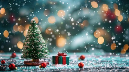 Background for Christmas and New Year greeting cards with small Christmas tree and gifts. New Year background, marketing campaign, artificial intelligence generated. , 4k HD wallpapers, backgrounds, g