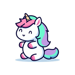 cute unicorn smiling horse myth animal cartoon character kawaii vector illustration template design