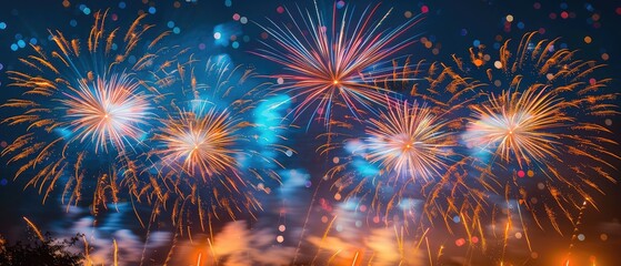 Fototapeta premium grand celebration in the night sky as vibrant fireworks burst with colors and light trails capturing the festive atmosphere