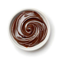 Melted chocolate cream swirl top view isolated on white background