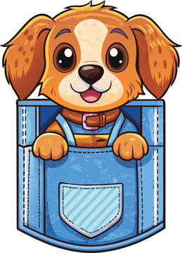 recommend clip art: puppy in pocket vector illustration on a white background, cute dog in shirt pocket illustration, cute animals in a pocket