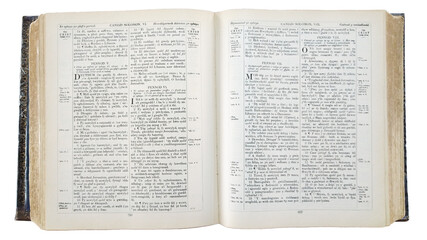 Top view open new testament bible isolated photo