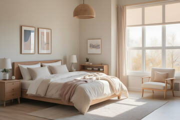 Fototapeta premium Bright and Serene Bedroom with Arafed Color Scheme 