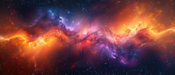 panorama showcasing vibrant clouds and star formations in hues of blue orange and purple for a breathtaking nebula backdrop