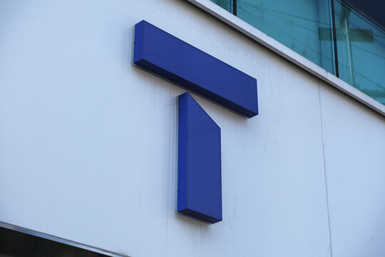 Jeju, South Korea-May 24th 2024: SK Telecom company brand logo sign close up