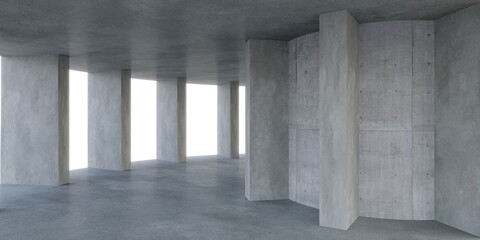Empty  concrete space interior with sunlight and shadow, 3d rendering