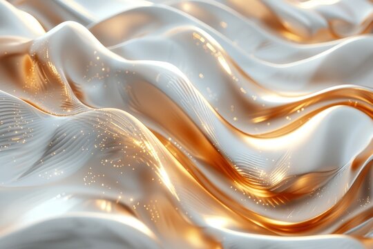 A beautifully crafted abstract 3D artwork with fluid golden elements, artistically arranged to create a harmonious and visually striking composition, rendered in the highest quality