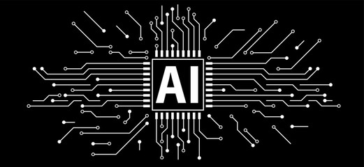 Artificial intelligence AI pictogram. Technology related to artificial intelligence, computers and systems that are intelligent, graphic of robot. Vector ai generated logo or symbol. Tech icon