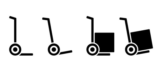 Heavy lifting, unloading cargo, easy transport service and storage. Hand trolley or hand truck. Cartoon industrial tool for manual moving boxes. Baggage transportation. magazine, platform trolley