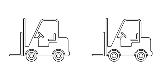 Fork truck or forklift icon. Cartoon forklift truck logo. silhouettes of fork lift truck for operator. For safely lifting and moving heavy objects or boxes.
