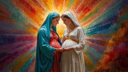 The Visitation of Holy Motherhood: Blessed Virgin Mary with the Christ Child in Her Womb and Pregnant Elizabeth.