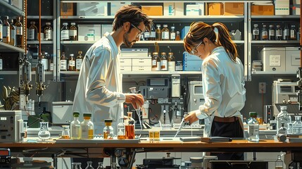 Chemists synthesizing compounds in a laboratory. AI generate illustration