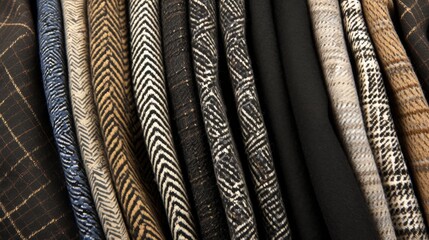 Obraz premium Collection of Textured Fabric Rolls in Various Patterns