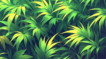 Lush Green Foliage with Tropical Leaves