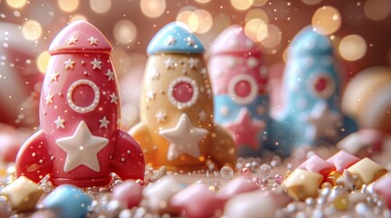 Realistic 3D space colorful rocket model in universe and space, space rocket exploration in universe space realistic illustration 