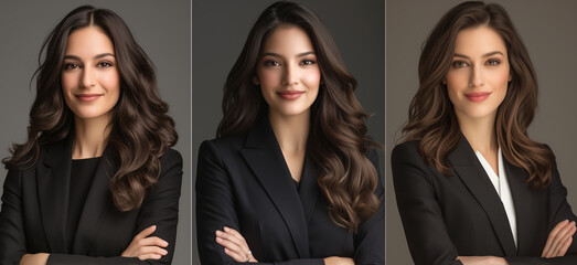 Set of portrait businesswoman wearing black suits