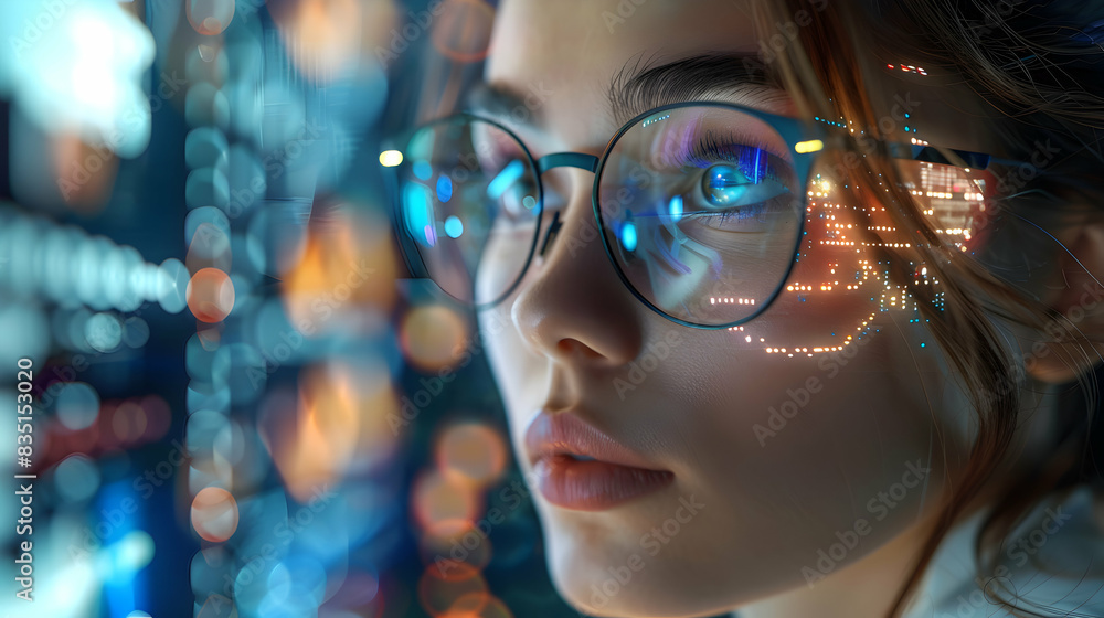Poster photo realistic image of a teacher fused with ai grading system, showcasing the seamless integration