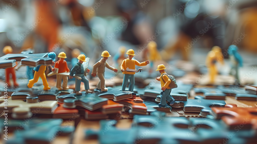 Aufkleber team building unity: photo realistic imagery of puzzle solving activities for corporate motivation a