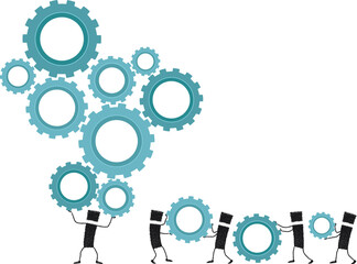 More difficult still, stick figure. A stick figure holding on his head a lot of gear. Other stick figures bring more gear to make it more difficult to work.