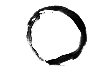 a smear or imprint of black paint in the form of a circle on a blank background