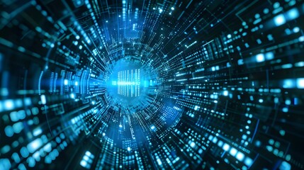 A dynamic, digital representation of data flow and connections, depicted in bright blue lines and dots