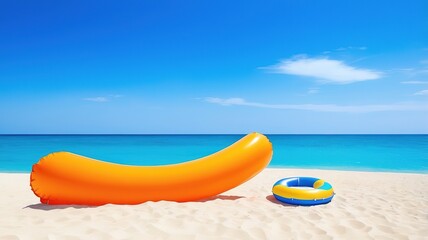 summer sandy beach beautiful sea view Rubber ring for playing in the water