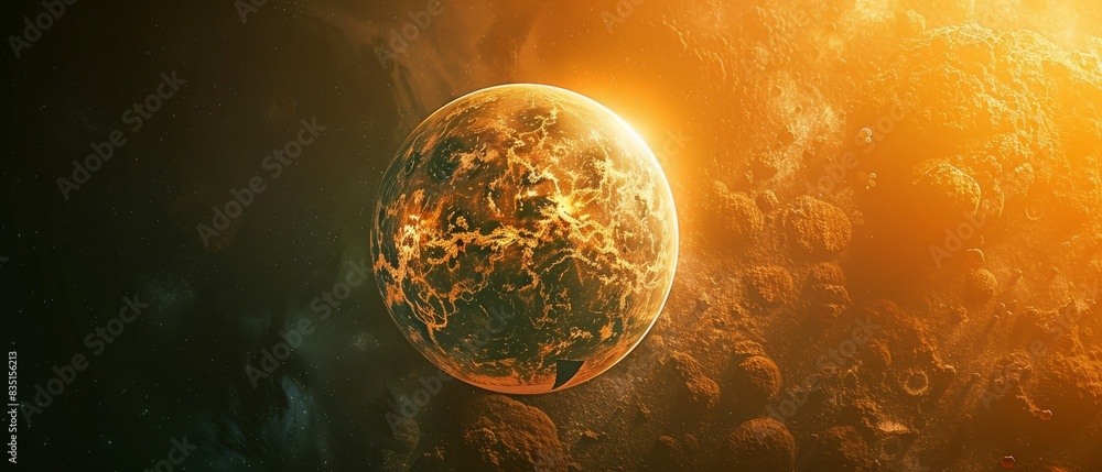 Sticker a planet with a fiery surface is surrounded by a cloud of dust