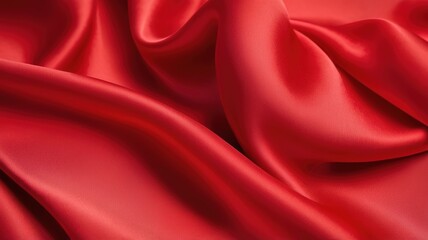 Fototapeta premium Texture, background, pattern. wave red silk fabric. Beautiful emerald red soft silk fabric