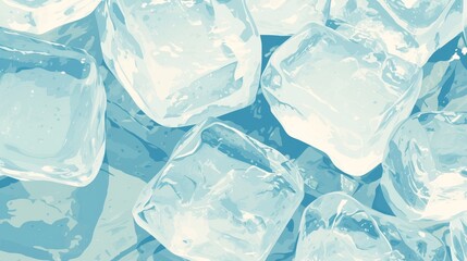 Transparent Ice Cubes with Soft Blue Tint in Refreshing Beverage
