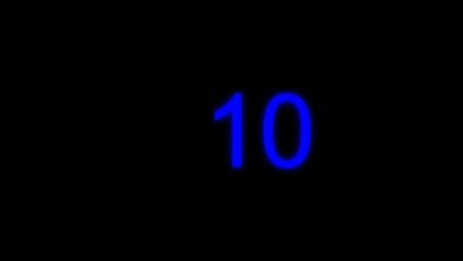 Countdown from 10 to 0 seconds blue color illustration. black background 4k illustration.