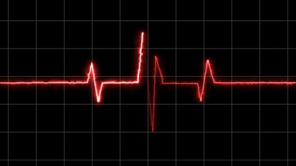  Heart beat electric neon line red color illustration. Black background neon light heartbeat display 4k illustration.