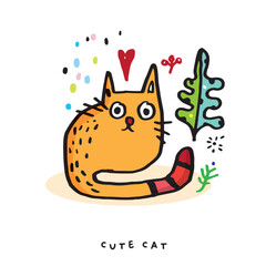 Cute cat doodle vector design,Cat hand drawn doodle cartoon,cat vector illustration for print, cute animal