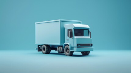 Naklejka premium 3D render of a light blue truck on a plain blue background, ideal for logistics, transportation, and delivery-themed projects. 3D Illustration.