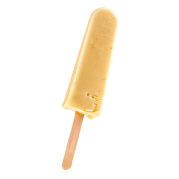 Front view of single Guava Kulfi Stick levitating in the air, isolated on a white transparent background