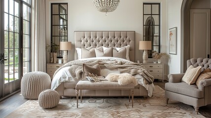 Indulge in modern elegance with this European bedroom showcasing sleek minimalist furniture, soft ambient lighting, and contemporary decor accents, creating a serene
