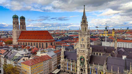 City centre of Munich seen from above with panorama view